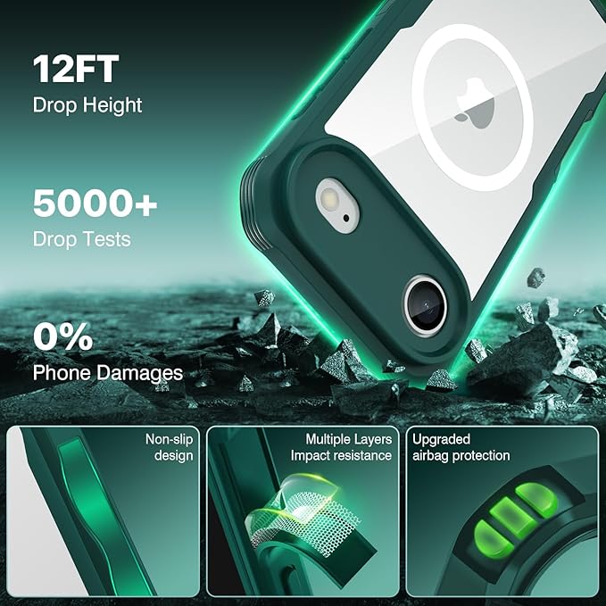 CENHUFO Magnetic Privacy for iPhone 17 Air Case [Compatible with Magsafe] Full Body Phone Case Built-in 9H Tempered Glass Privacy Screen Protector, Camera Protection Shockproof Bumper Cover -Green