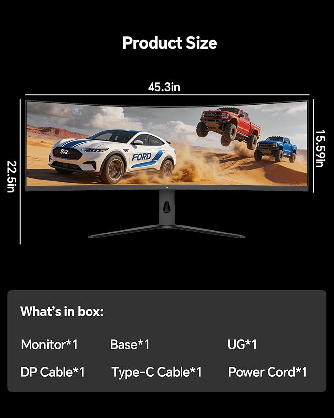 KTC Ultrawide 49 In Curved Gaming Monitor, 5K2K 5120x1440 Computer Monitor DQHD, 180Hz, 32:9, HDR 400, 90W Type-C HDMI DP Port, Bulit-in KVM, Speakers, Adaptive Sync, Tilt Swivel Height Adjust, H49S66
