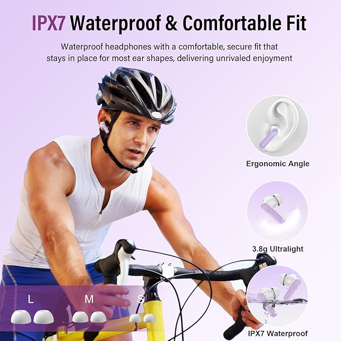 Thunelec Wireless Earbuds, Bluetooth 5.4 Headphones with Multifunctional Touch Screen, 48H Bass Stereo Ear Buds with ANC/ENC Noise Cancelling/Transparency Mode, IPX7 Earphones with 5 EQ Modes, Purple