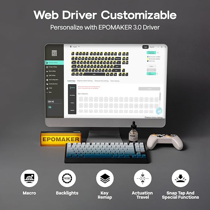 EPOMAKER G84 HE Wireless Hall Effect Keyboard, 8K Polling & 8000mAh, SOCD & DKS, Gaming Keyboard with Fast Trigger & Adjustable Actuation, RGB Backlit, PBT Keycap, Hot-Swap, for Win/Mac (Black)