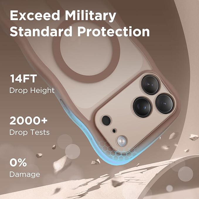 CAPRARO Magnetic for iPhone 17 Pro Max Case for Women Girls, Upgraded [Full Camera Protection] [Compatible with MagSafe] Cute Wave Translucent Matte Phone Case for iPhone 17 Pro Max, Clear Brown