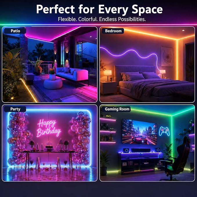 Neon Rope Lights - 16.4Ft Flexible LED Rope Lights,24V RGB Rope Lights Control with App/Remote Multiple Modes,DIY Design, IP65 Waterproof Strip Lights for Bedroom Room Outdoors Decor