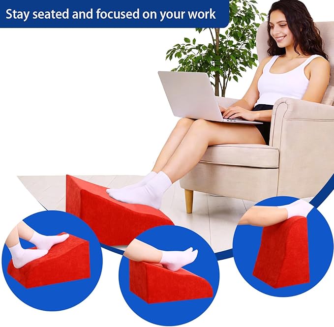 Foot Rest for Under Desk at Work, Ergonomic Under Desk Footrest with Washable Cover for Office, Home & Gaming Leg Elevation Pillow Red