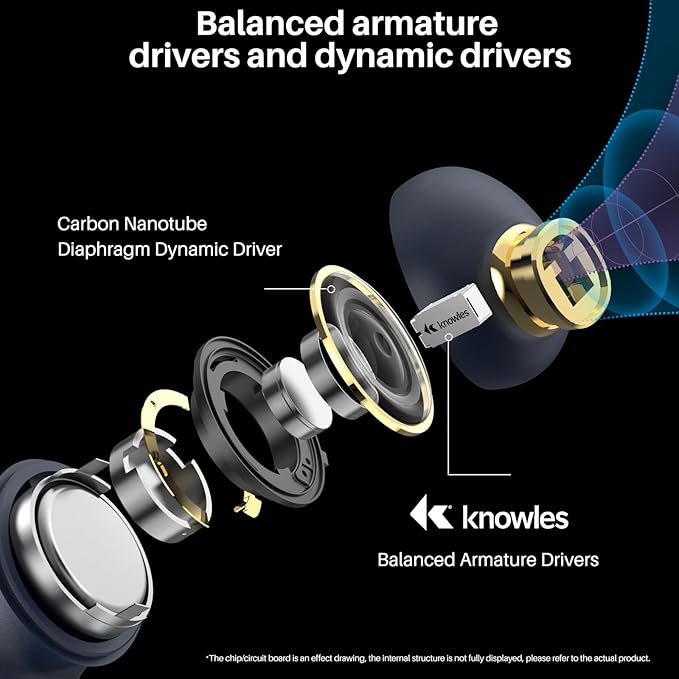 TOZO Golden X1 Wireless Earbuds Balanced Armature Driver and Hybrid Dynamic Driver, Bluetooth Headphones OrigX Pro, LDAC & Hi-Res Audio Wireless, Noise Cancellation Headset Galaxy Blue/Black