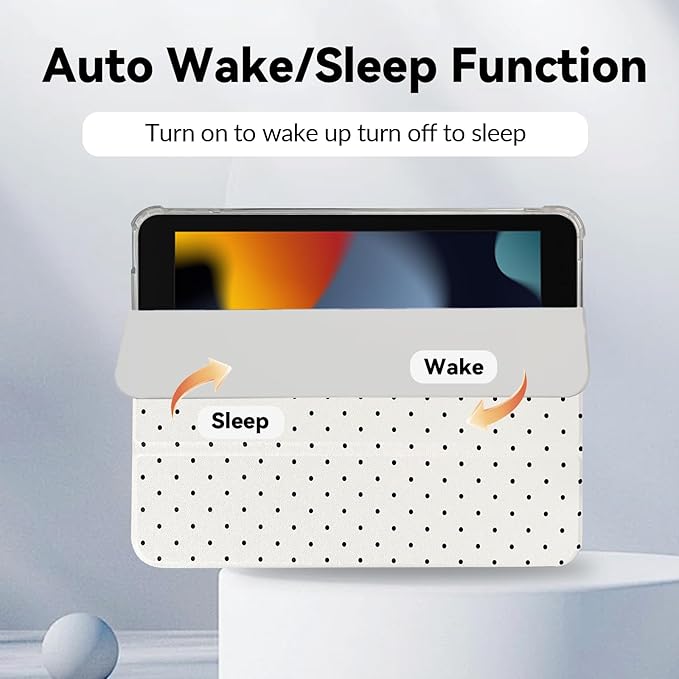 Lovmooful Compatible for iPad 9/8/7 (10.2-Inch,2021/2020/2019 Model,9th/8th/7th Generation) Case with Pencil Holder Cute Polka Dot with Aesthetic Design Soft TPU Trifold Stand Protective-White
