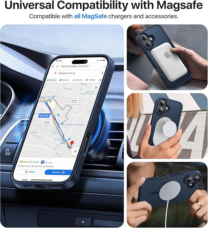 Magnetic for iPhone 16 Case, [Compatible with MagSafe][Military-Grade Drop Protection][Anti-Yellowing] Shockproof Protective Translucent Matte Cover for iPhone 16 Phone Case,Midnight Blue