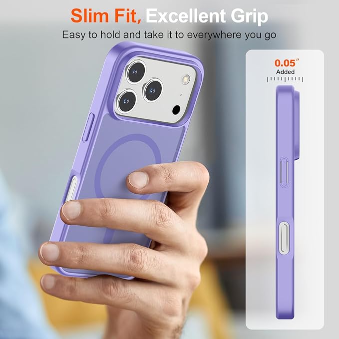 SUPFINE Magnetic for iPhone 17 Pro Max Case (Compatible with MagSafe)(Military Grade Drop Protection) Translucent Matte Shockproof with Anti-Fingerprint Phone Cover,Purple