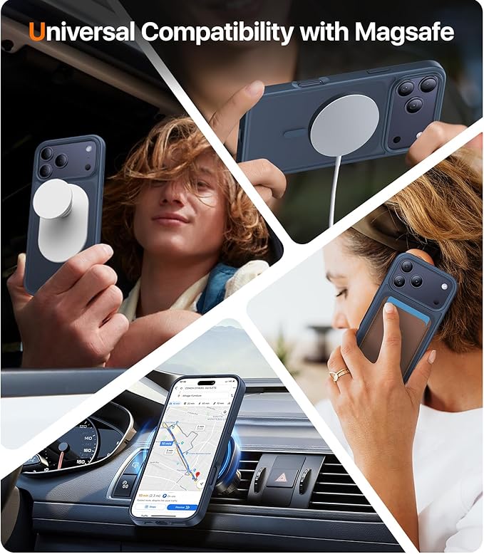 Magnetic for iPhone 17 Pro Max Case,[Anti-Slip][Compatible with MagSafe][Military Grade Drop Protection] Shockproof Protective Translucent Phone Case for iPhone 17 Pro Max Case,Midnight Blue
