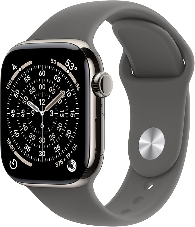 Apple Watch Series 11 [GPS + Cellular 42mm] Smartwatch with Natural Titanium Case with Stone Gray Sport Band - S/M. Sleep Score, Fitness Tracker, Health Monitoring, Always-On Display, Water Resistant