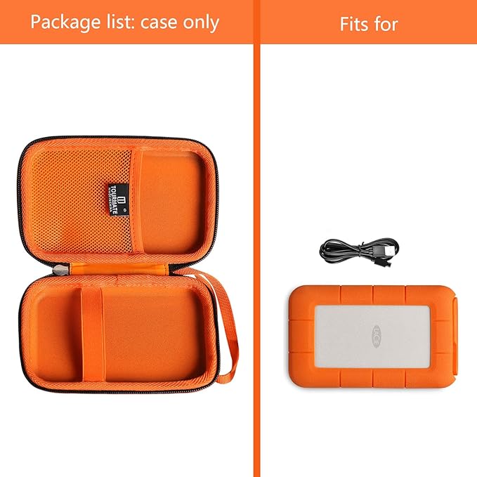 Tourmate Hard Case Compatible for LaCie Rugged Mini 1TB/ 2TB/ 4TB/ 5TB External Hard Drive Portable HDD, Hard Travel Case for Rugged Thunderbolt USB 3.0 2.0 USB-C External (Box Only)