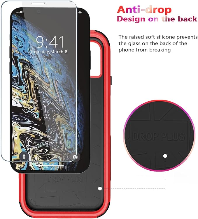 Diverbox for iPhone X Case/iPhone Xs Case [Shockproof] [Dropproof] [Tempered Glass Screen Protector ] Heavy Duty Protection Phone Case Cover for Apple iPhone X/XS (Red)