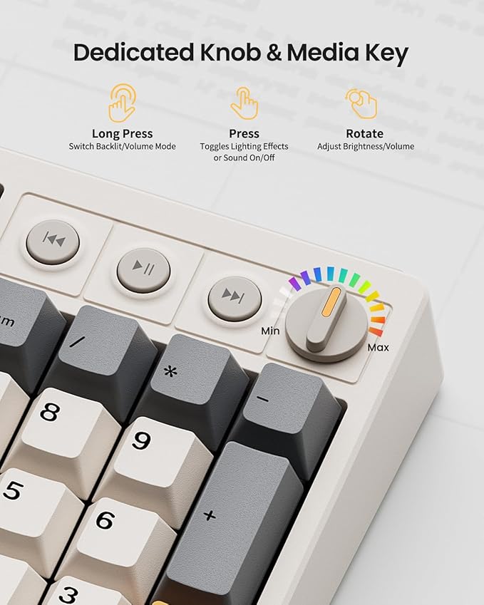 Kisnt KN104 Wireless Mechanical Gaming Keyboard, 100% Full Size 104 Keys with Number Pad, Custom RGB Backlit, Creamy Sound, Hot Swappable, Bluetooth/2.4GHz/USB-C for Win/Mac/PC (Retro Beige)