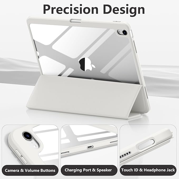 Wenlaty for iPad Air 13 Inch Case M4/M3/M2 (2026/2025/2024) with Pencil Holder, Slim Trifold Stand Protective Cover for iPad Air 13 Case with Clear Transparent Back, Auto Wake/Sleep -Gray