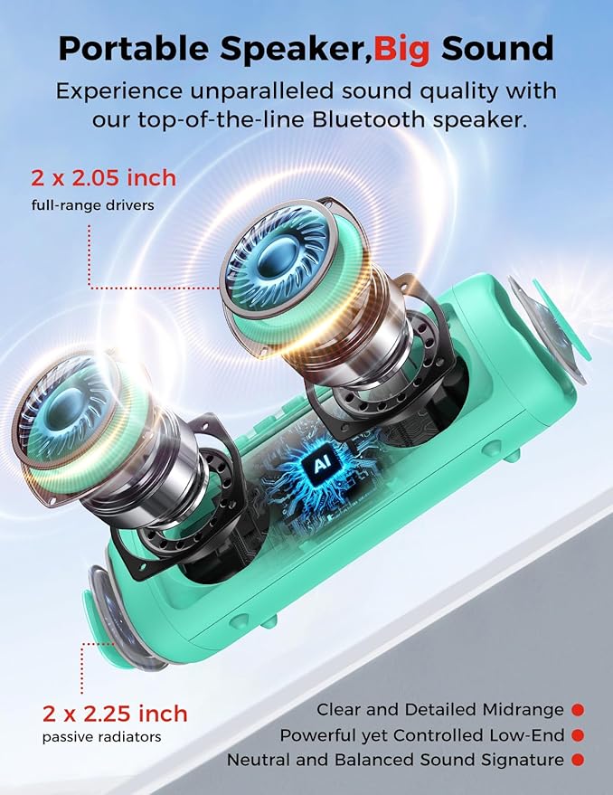 BolaButty Bluetooth Speaker Portable Wireless, IPX5 Waterproof, Up to 20H Playtime, TWS Pairing, BT5.3, for Home/Party/Outdoor/Camping/Beach Essentials, Birthday Gift (Teal)