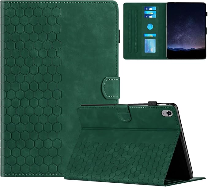 DTangLsm for iPad A16 Case iPad 11th Generation Case 11-inch 2025, iPad 10th Generation Case 10.9-inch 2022, Smart PU Leather Folio Stand Cover with Pencil Holder, Auto Wake/Sleep, Honeycomb Green