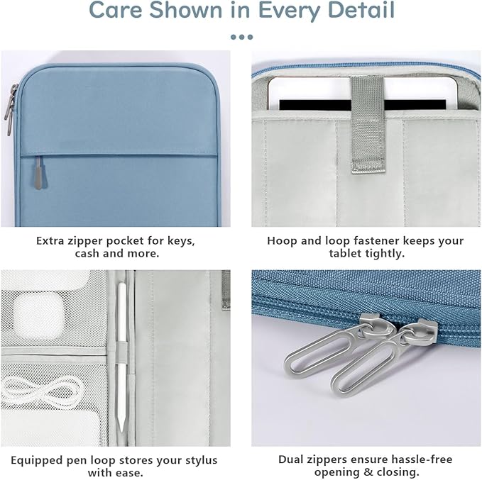 Dadanism 9-11 Inch Tablet Sleeve Padded Carrying Case for iPad (A16) 11th Gen 11", iPad 10th Gen 10.9", iPad Air M4/Pro M5 11", iPad Air 5/4, iPad 9/8/7th Gen, Galaxy Tab A11+ Plus 11", Blue