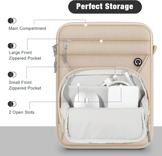 MoKo 9-11 Inch 360° Protective Tablet Sleeve Bag with Earphone Hole & Multi-Pockets, Fits New 11-inch iPad Air M4 2026 & iPadPro 11 M5,iPad A16,iPad10/5/4. 10.9,iPad9/8. 10.2,Tab S8/S9 11, Sand