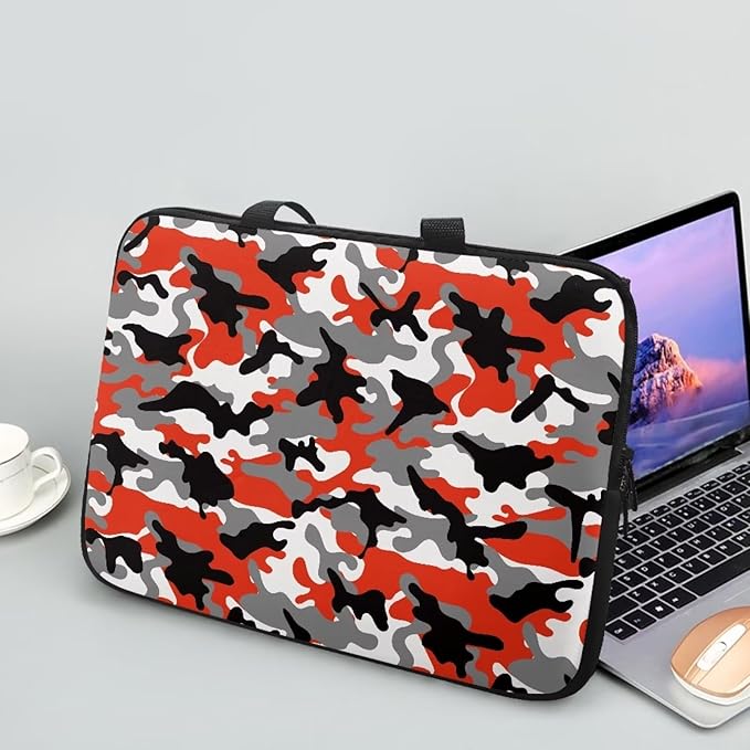 13 Inch Red Camo Laptop Sleeve, Protective Tablet Case with Handle, Water Resistant Zipper Computer Bag Carrying Case Notebook Cover Messenger Briefcase, Gifts for Men Women