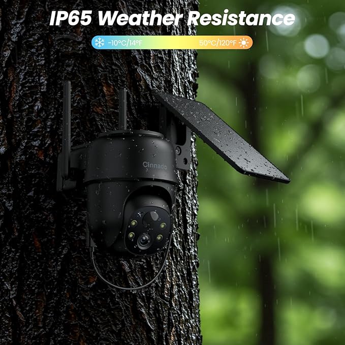 Cinnado 2K Cameras for Home Security-2.4G WiFi Outdoor Camera Wireless Solar/Battery Powered, 360° Viewing, Human Detection, Color Night Vision, Cloud/SD Storage B6 (B6-Black-1pack-2.4G)