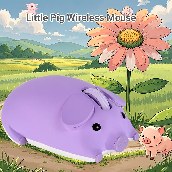elec Space Cute Pig Design Wireless Mouse Dual Mode Bluetooth & USB Mouse, Silent Operation, Ergonomic, Perfect for Laptops & PCs, Ideal Gift for Animal Lovers and Family(Purple)