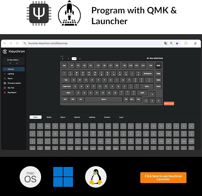 Keychron Q1 Max QMK/VIA Wireless Custom Mechanical Keyboard Barebone Knob Version, Full-Metal Hot-Swappable RGB Backlight 2.4 GHz/Bluetooth/Type-C Wired Gaming Keyboard for Mac/Windows/Linux - Black