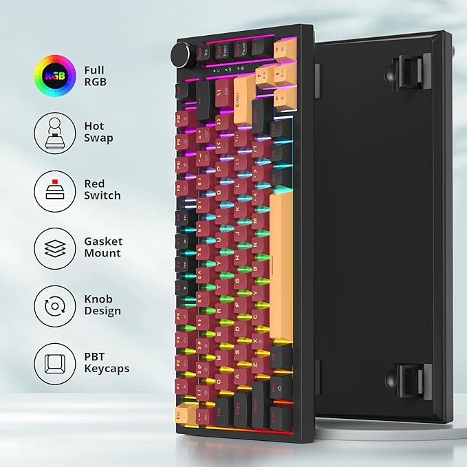 75% Gasket Mount Mechanical Keyboard - Wired, Custom Hot Swappable, RGB Backlit TKL Keyboard for PC & Laptop Gamers (Red Samurai)