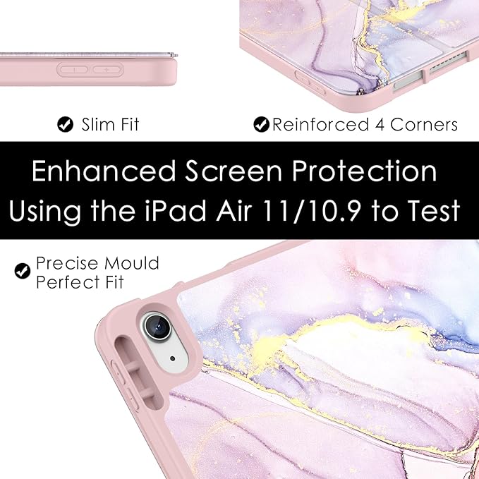 Soke Case for New iPad Air 11 Inch (M4/M3/M2, 2026-2024), iPad Air 5th/4th Generation 10.9 Inch (2020-2022) with Pencil Holder, Soft TPU Back Cover & Auto Sleep/Wake, Dreamy Marble