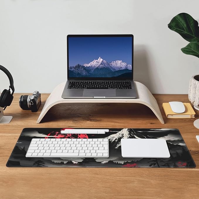 Extended Gaming Mouse Pad, Large Desk Mat XL Anime Mouse Pad Waterproof with Stitched Edges, Non-Slip Desktop Pad for Home and Office, Level Up Your 31.5x11.8 Inch (Snow Mountain)