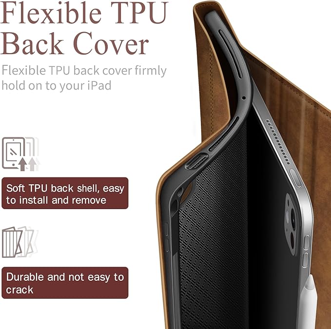 Antbox for iPad Pro 11 Inch Case M5 2025/M4 2024, Premium Vegan Leather, Supports Pencil Pro and Pencil (USB-C), Auto Sleep/Wake Function, Built-in Pencil Holder (Tan)