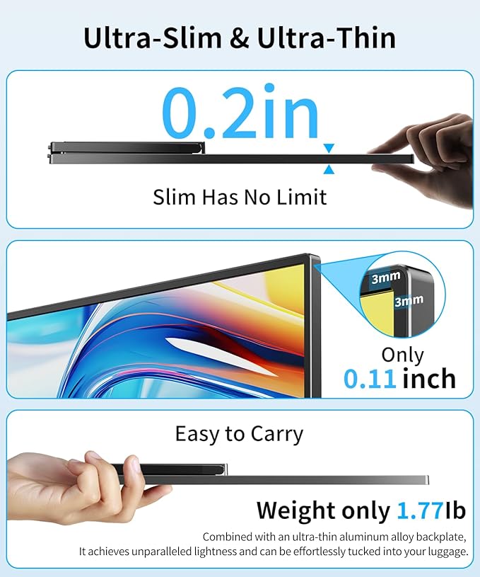 MAGICRAVEN Wireless Portable Monitor with Battery- 16" 2.5K IPS Second Screen for Travel/Office, AirPlay & Miracast Casting, Up to 4 hrs Use, No Cables or Drivers Needed, Works with Laptop/PC/Phone