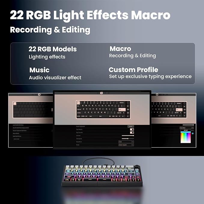 ZORNHER ST68 Ergonomic Split Keyboard,65% Wireless Gaming Keyboard with Knob,65% Black Hot-Swappable Mechanical Keyboards for Win/Mac,Clicky Switches,RGB Backlit