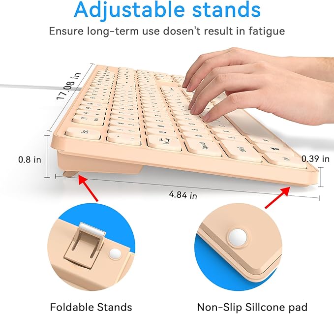 Wired USB Keyboard, Comfortable Quiet Chocolate Keys, Durable Ultra-Slim Computer Keyboard Wired(QWERTY) for PC, Windows 11/10/8/7/XP (Milk Tea, Wired Keyboard for Windows)