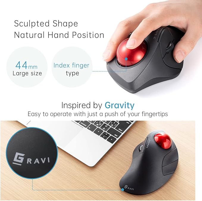 SANWA Wired Ergonomic Trackball Mouse, Optical Rollerball Mice, Programmable Silent Buttons, 44mm Trackball, 600/800/1200/1600 Adjustable DPI, Compatible with MacBook, Laptop, Windows, macOS