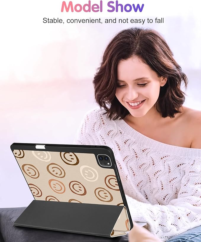 Uppuppy for iPad Air 11 inch Case, Air 5th/4th Generation 10.9, Pro 11'' (4th/3rd/2nd/1st Gen) Case Girls Cute Women Pencil Holder Smile Design Girly Folio Cover for iPad Air 11 2024/2025 (M2/M3)