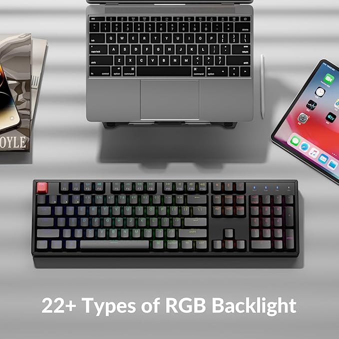 Keychron K10 QMK Bluetooth Wireless/Wired Mechanical Keyboard, Full-Size Layout Hot-Swappable Gaming Keyboard with Keychron Super Red Switch, RGB Backlit, Aluminum Frame for Mac/Windows-Version 2
