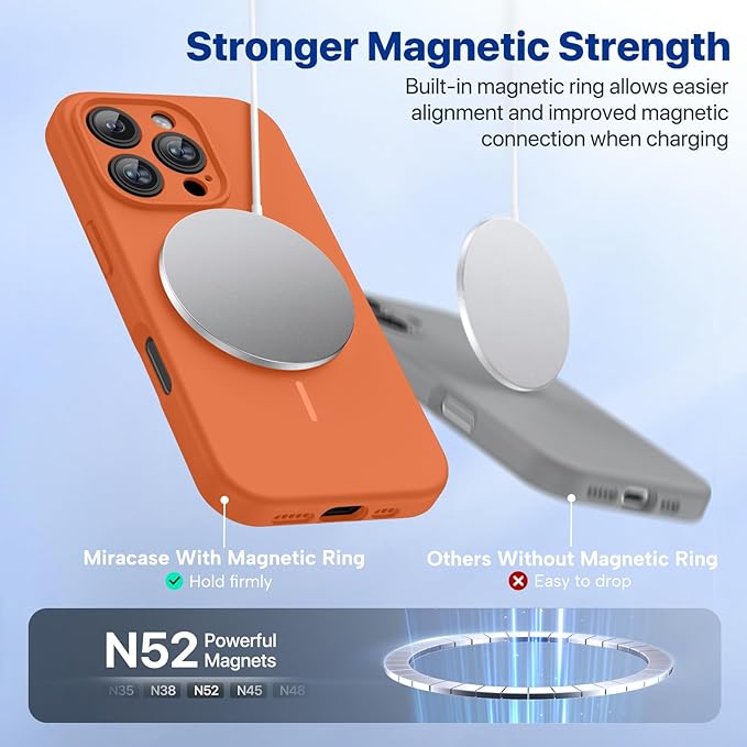Miracase Magnetic for iPhone 16 Pro Max Case, [Soft Anti-Scratch Microfiber Lining], Compatible with MagSafe, Liquid Silicone Case Shockproof Drop Protection Phone Case for 16 ProMax,Orange