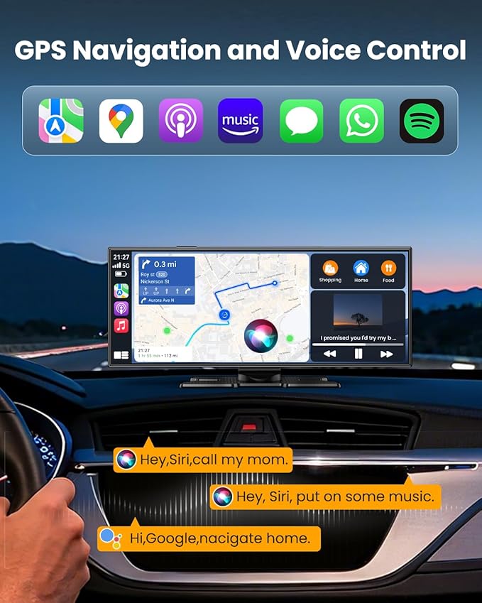 11.5" Largest Wireless Carplay Screen for Car, Portable Apple Carplay & Android Auto Touch Screen, 4K Dash Cam/App Control/1080p Backup Camera/Mirror Link/Voice Control/GPS/Bluetooth,for All Vehicles