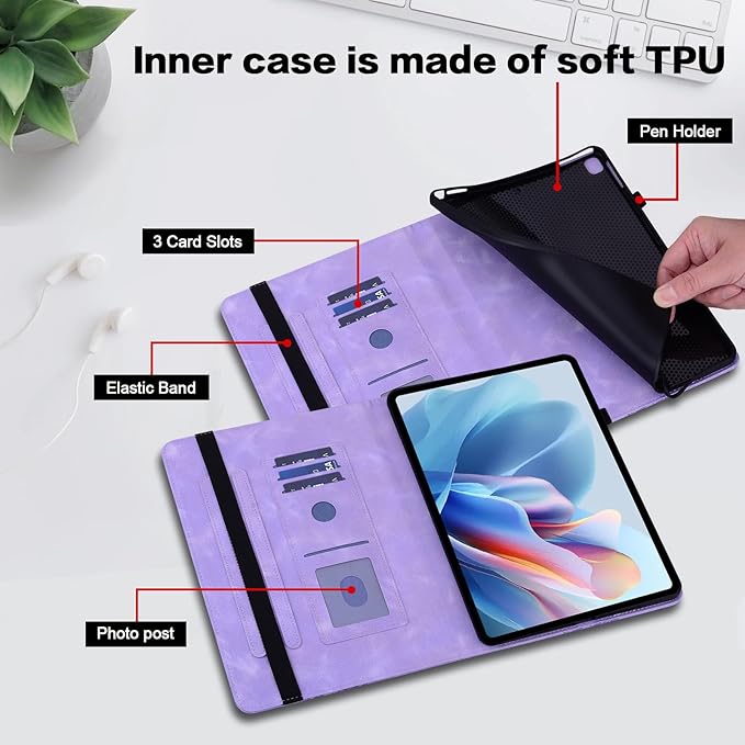 Case for iPad Air 11 Inch 8th/7th/6th Generation (M4/M3/M2) 2026/2025/2024, iPad Air 5th/4th Case 10.9 Inch 2022/2020 Embossed PU Leather Stand Shockproof Cover with Pencil Holder, Purple