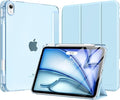 MoKo for iPad Air 11 inch Case (M4/M3/M2) 2026/2025/2024, iPad Air 5th/4th Gen 10.9 inch Case 2022/2020 with Pencil Holder, Slim Light Trifold Cover with Hard PC Translucent Back Shell, Sky Blue