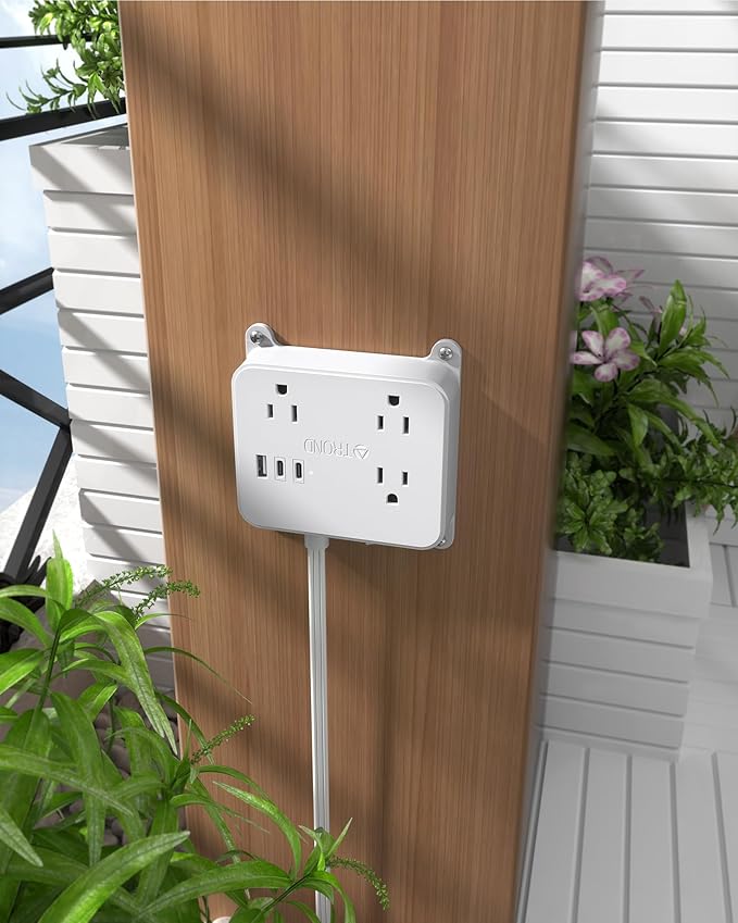 TROND Flat Power Strip with Outlet Concealer, 10FT Extension Cord with 3 Widely Spaced AC Outlets, 3 USB Charger(2 USB C Ports), Wall Mount Power Strip, Compact for Nightstand Couches Home Essentials