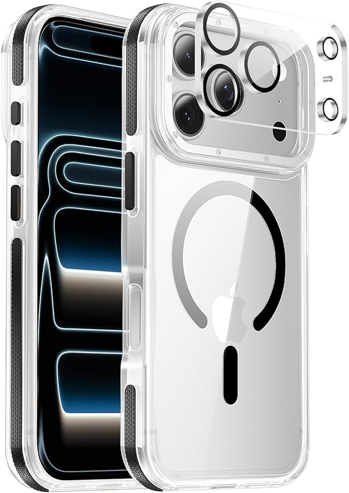 Strong Magnetic for iPhone 17 Pro case,1XLens Protector[10Ft Military-Grade Protection] Compatible with fit MagSafe Shockproof Slim Thin Cover case for iPhone 17 Pro 6.3 inch,Clear Black