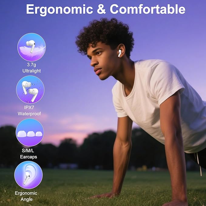 Wireless Earbuds, Earphones Wireless Bluetooth 5.4 In Ear Headphones, 40H Hifi Sound ANC Noise Canceling Earbuds, Touch Screen Ear Buds Multifunctional Headsets for Android/IOS Work Gym Sports (White)