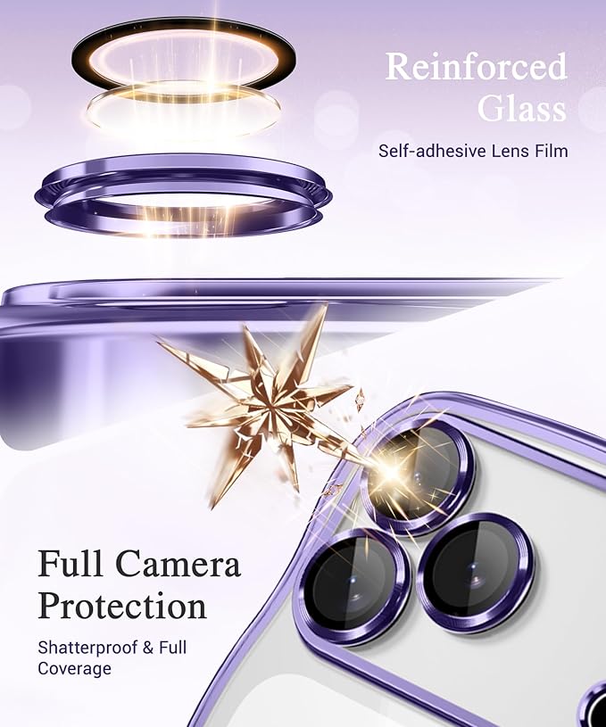 GVIEWIN for iPhone 17 Pro Max Case Compatible with MagSafe, Upgraded [Full Camera Protection][Cute Wave Frame][Military Grade Protection] Electroplated Hard Phone Cover for Women Girl, Clear/Purple