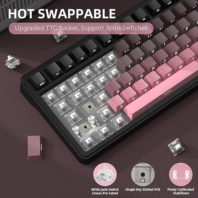 Yindiao X85 Wireless Mechanical Keyboard, TKL 82 Keys Bluetooth 5.0/2.4GHz/USB-C Hot Swappable Custom Keyboard, Knob, Gasket Structure, RGB Backlit Gaming Keyboard for PC/Mac/PS4/Xbox (Blackpink)