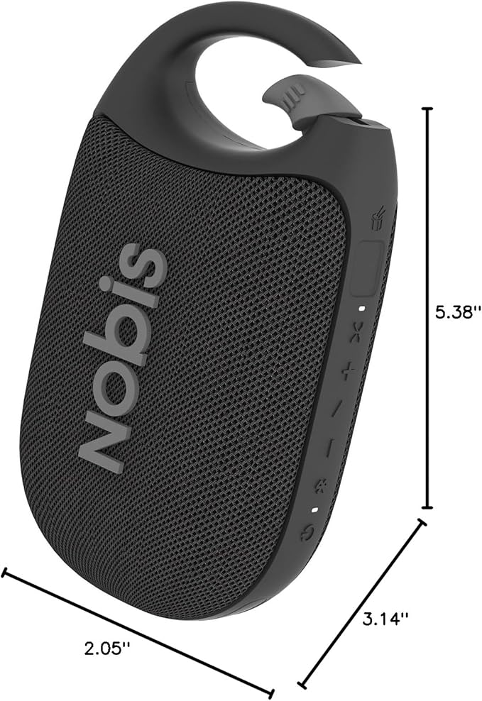 NOBIS Clip N1 Portable Bluetooth Speaker with App, Beat Mode, Up to 24H Playtime, IP68 Waterproof, BT 5.3, HD Sound, Stereo Pairing, Custom EQ, Perfect for Outdoor, Home and Adventure (Black)