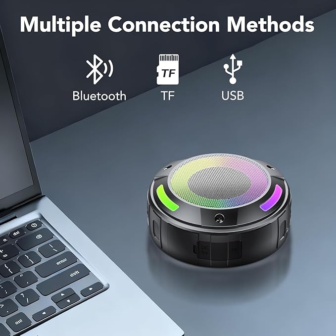 Bluetooth Speaker, 2026 Portable Wireless Shower Speaker, Digital Display Portable Speaker with Detachable hook ,IPX7 Waterproof with LED Light, HD Sound & Bass for Bathroom, Pool, Beach & Outdoor