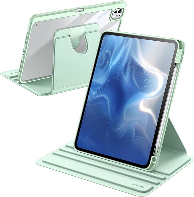 JETech Rotating Case ONLY for iPad Pro 11-Inch M5/M4 2025/2024 (6th/5th Generation) with Pencil Holder, 360 Degree Rotation Protective Stand Cover Clear Back, Auto Wake/Sleep (Mint)