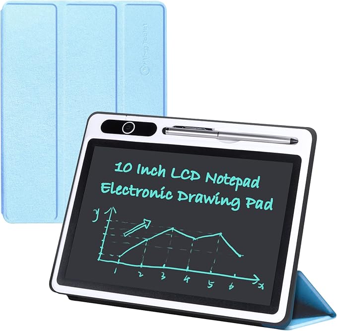 10 Inch LCD Writing Tablet with PU Protective Cover Electronic Writing Notebook Erasable Drawing Pad for Taking Notes Drafting Leaving Message (Blue)