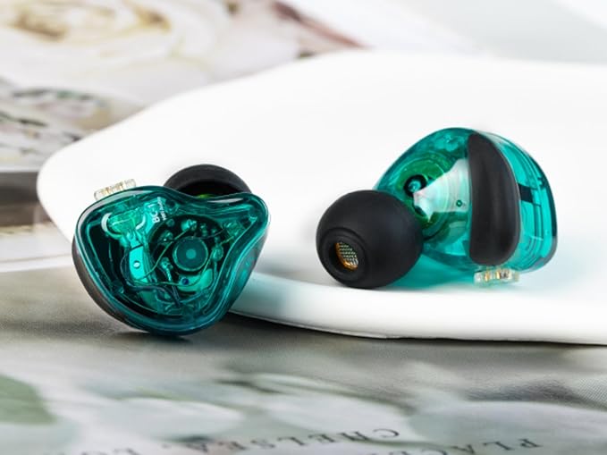 CCZ Melody inear Earphones Wired Gaming Earbuds 1DD 1BA Hybrid Drivers in-Ear Headphones iem Earbuds HIFI Bass with Ear fins, 4N OFC Cable for Drum, Studio, Editing, pc, Gaming(Green, with microphone)