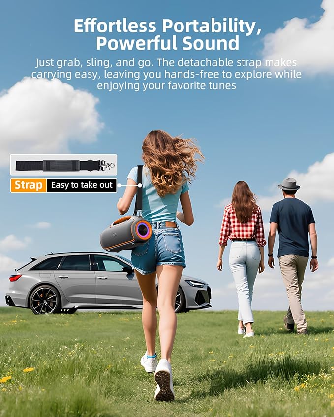Portable Bluetooth Speakers Wireless, 200W MAX Loud Outdoor Speaker with Deep Bass, IP65 Waterproof, BT5.4, USB-C, RGB Lights, for Party, Camping, Beach, Large Workshop, Garage, 24H Playtime